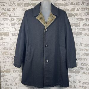 Vtg Ace Sportswear Wool Over Coat Men’s 42 Charcoal‎ Blue Undertones Tweed Lined